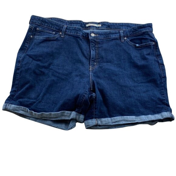 Levis Womens Classic Denim Shorts Size 24W Cotton & Viscose Blend Dark Blue - Picture 1 of 14